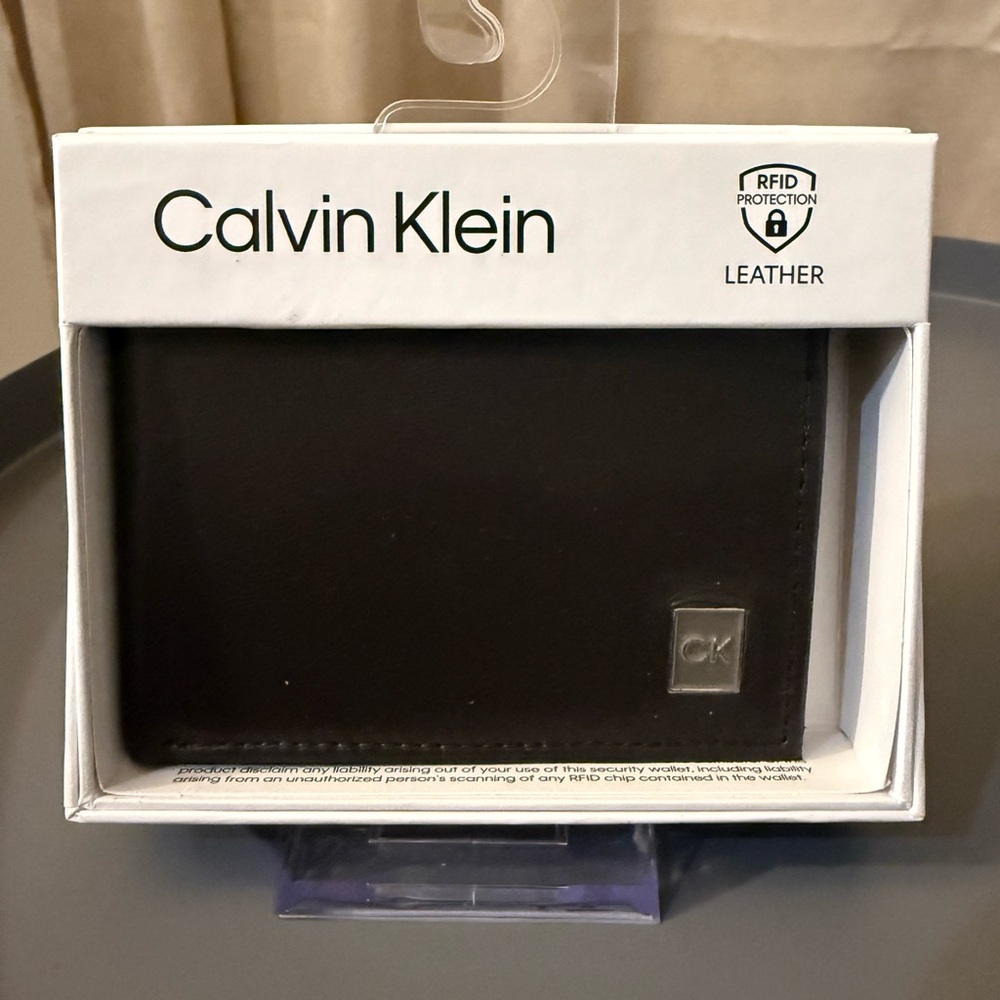 Calvin Klein Dark Brown Leather RFID Bi-Fold Wallet